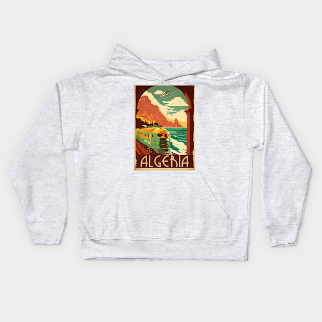 Algeria Coastline Railway Vintage Travel Art Poster Kids Hoodie by OldTravelArt